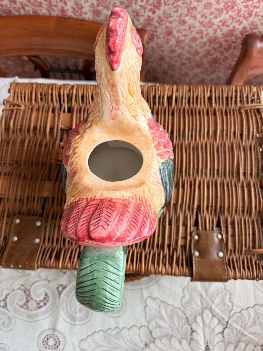 Colorful Ceramic Hen Pitcher - Yellow, Green, Pink, Blue - Picture 7 of 7